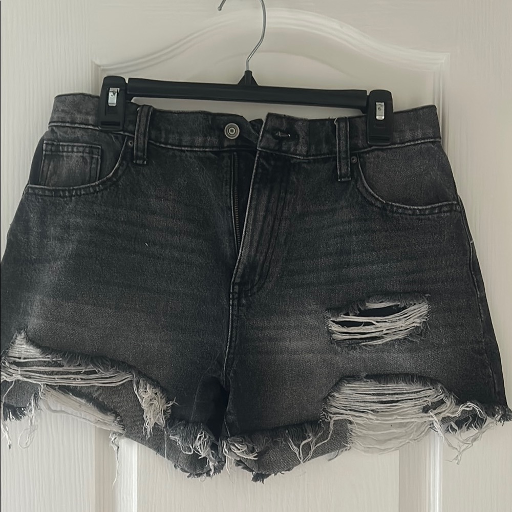 Distressed Black Denim Shorts. Size 11.
